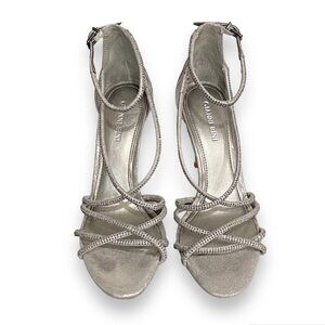 Gianni Bini bejeweled silver pewter strappy sandals4”heels, size 7.Worn once